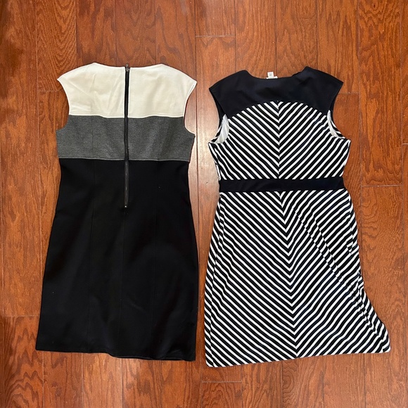 Lot of 2 black and white stripes sleeveless knit dresses office professional - Picture 3 of 8